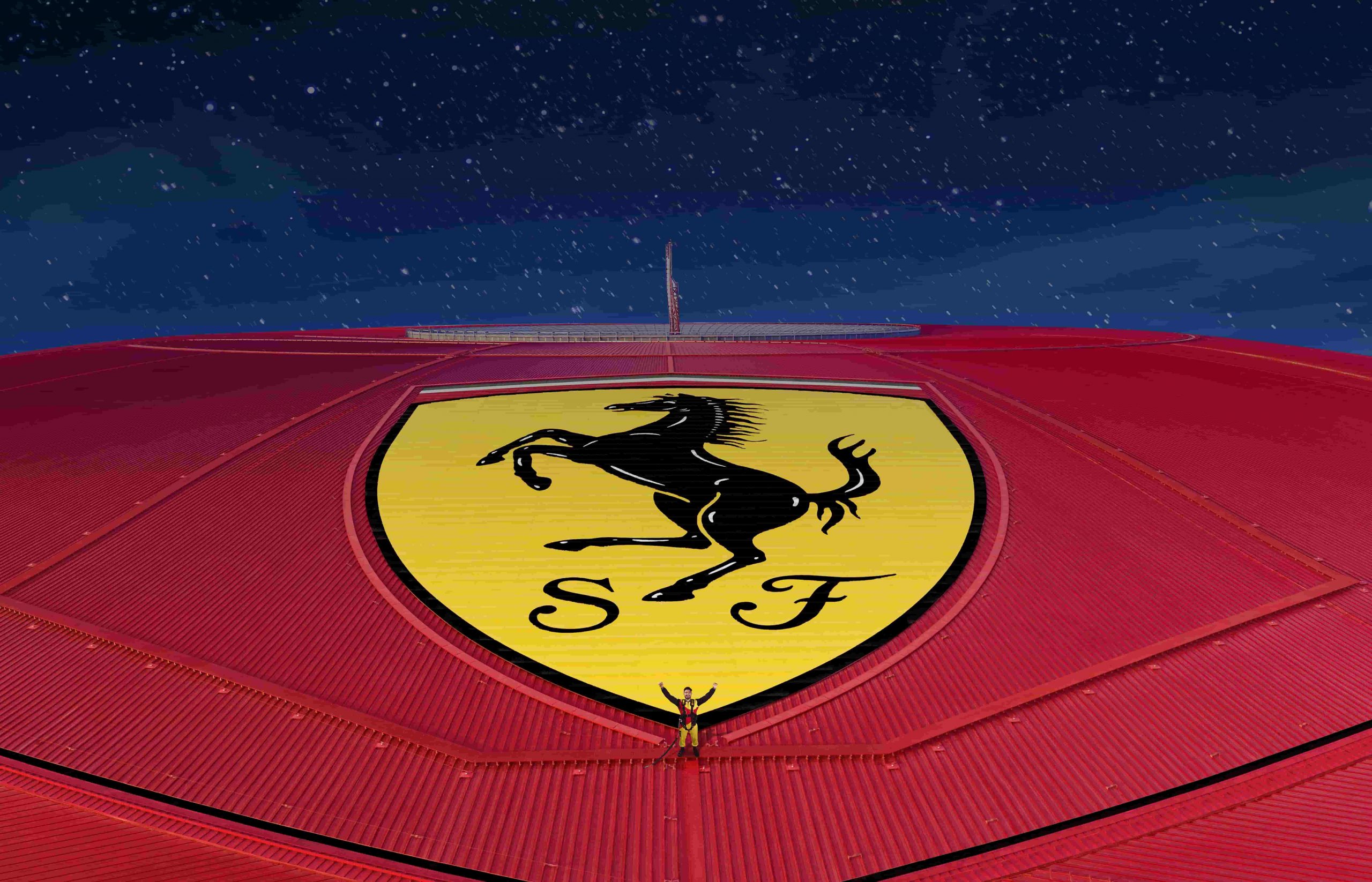 You can now walk on Ferrari World Abu Dhabi's red roof at night